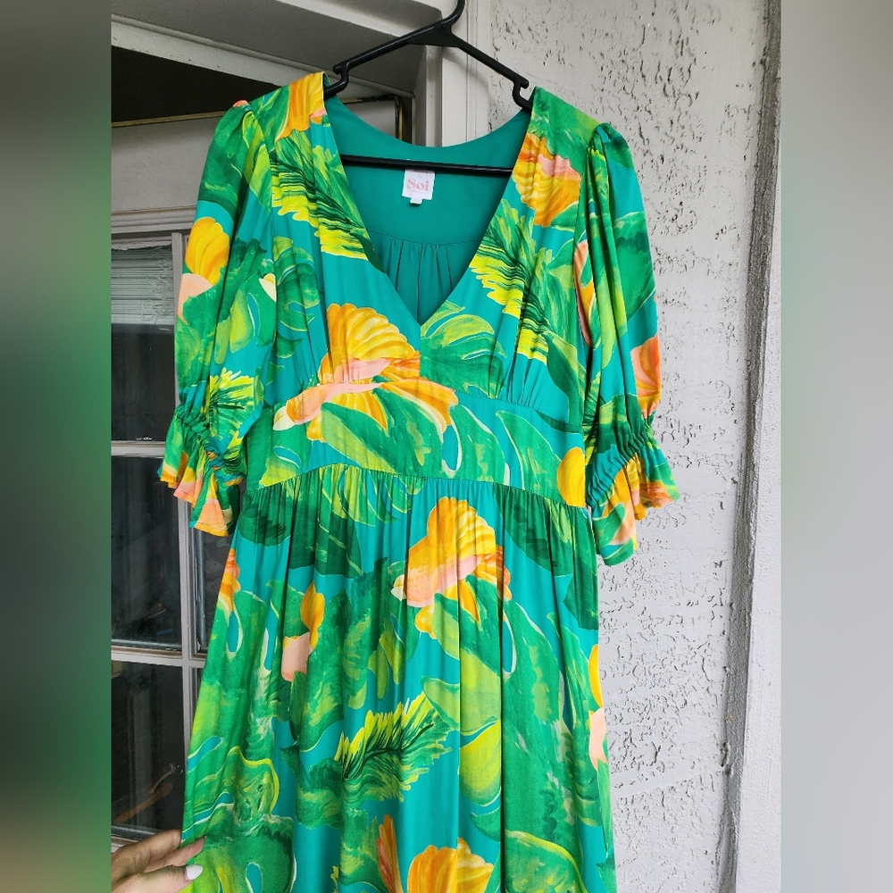 Soi Paris Green Tropical Rio Floral Jungle Maxi Dress Sz 38 Medium - Picture 5 of 8